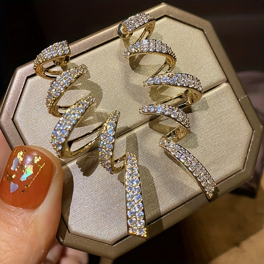 Spiral pattern shiny zircon inlaid pendant earrings, elegant luxury style, copper jewelry, exquisite women's gifts.