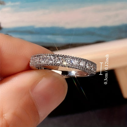 Ladies Ring 925 Silver Plated Miniature Zirconia Ring Bridal Romantic Wedding Eternal Jewelry Anniversary Gift