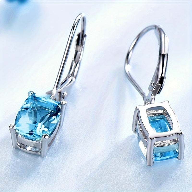Blue zircon pendant, earrings, copper earrings, fashionable and elegant jewelry, women's trend gifts.