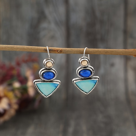 Retro ethnic style alloy earrings set with synthetic gemstones, retro fashion pendant women's jewelry