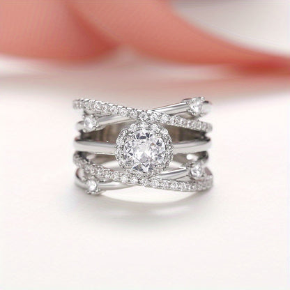 925 silver-plated multi-layer micro-inlaid Zirconia ring, Women's engagement party ring jewelry
