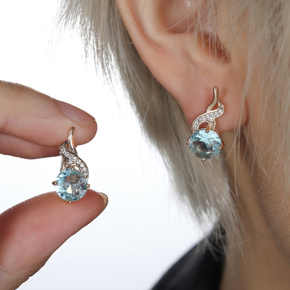 Glamour round cut aquamarine drop ear endless ring stud earrings, suitable for women to pretend wedding stud earrings