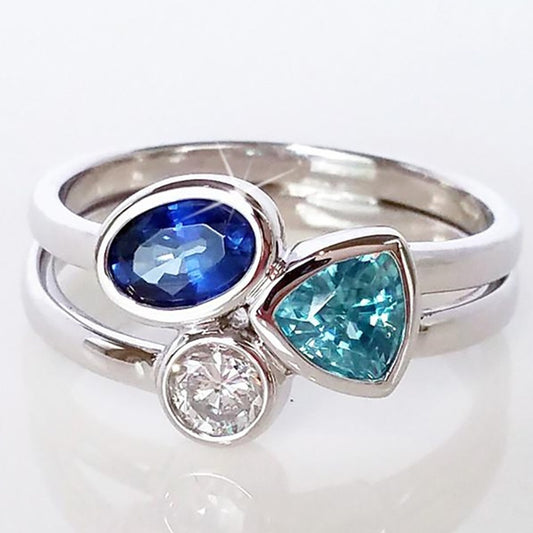 Ladies Cocktail Banquet Jewelry Gift, Elegant Tricolor Irregular Gemstone Double Ring