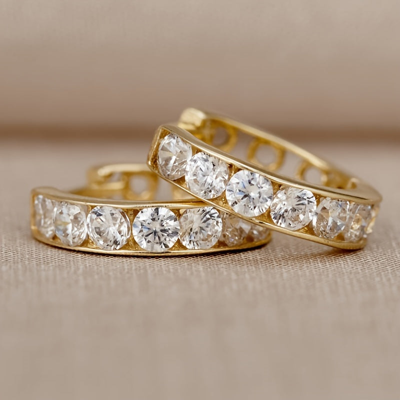 A pair of 18K gold plated ring earrings, exquisite zircon inlaid women's earrings, daily wear fashion accessories