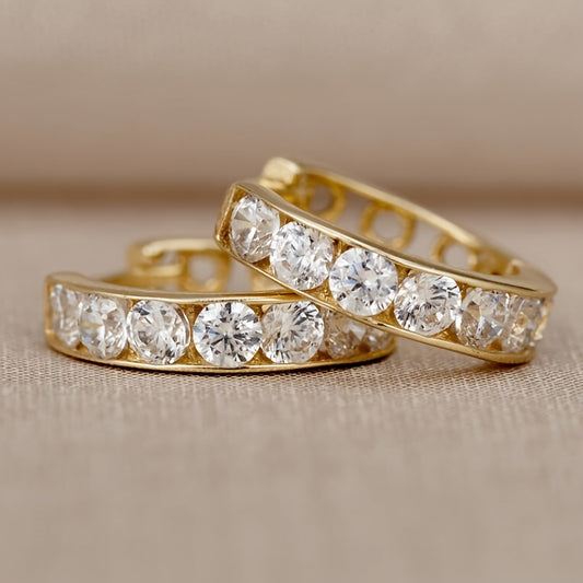 A pair of 18K gold plated ring earrings, exquisite zircon inlaid women's earrings, daily wear fashion accessories