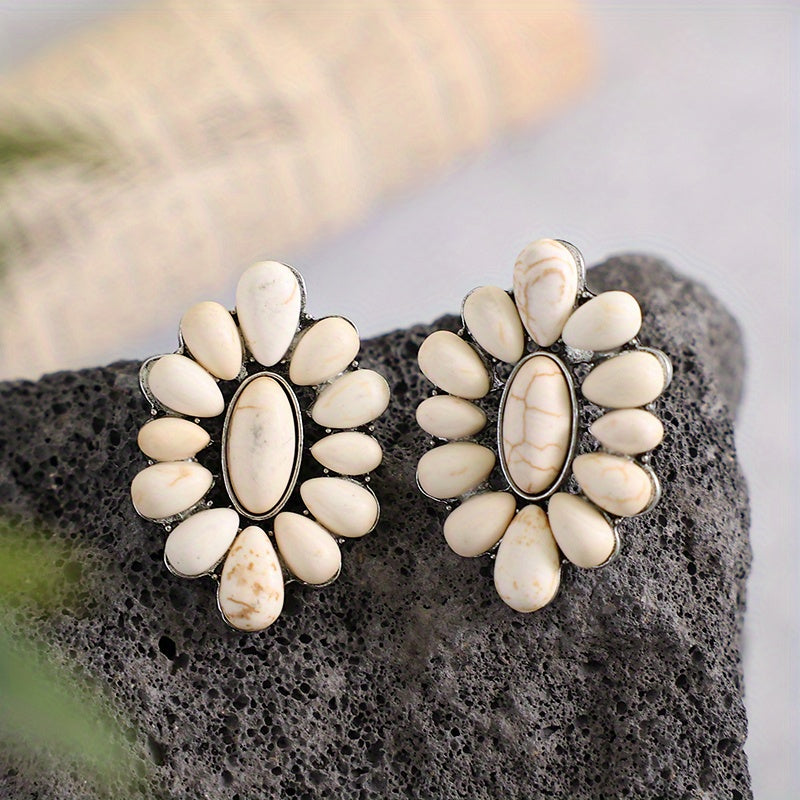 Vintage Western Geometric Turquoise Stud Earrings for Women