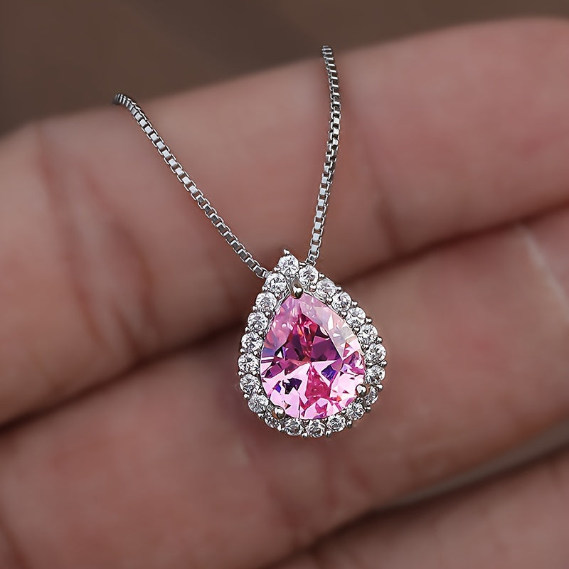 1 piece of elegant temperament, multi-colored water droplets, pear-shaped exquisite birthday stone necklace, marriage proposal, engagement, Mother's Day gift, women's daily banquet, party wear accessories