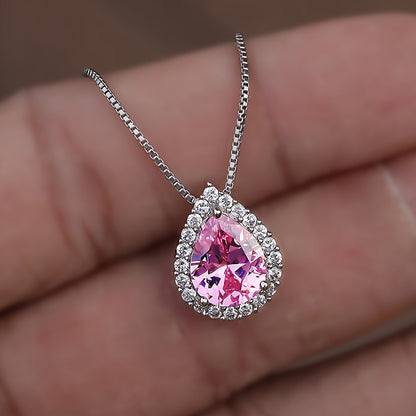 1 piece of elegant temperament, multi-colored water droplets, pear-shaped exquisite birthday stone necklace, marriage proposal, engagement, Mother's Day gift, women's daily banquet, party wear accessories