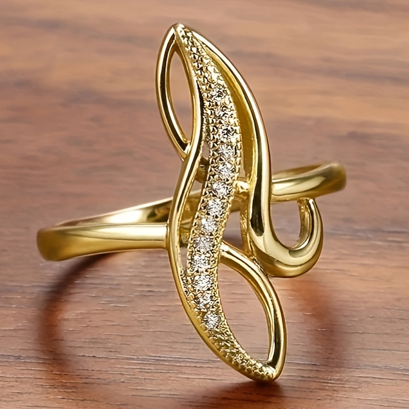 Elegant Ring 18k Gold Plated Paved Shining Zirconia Symbol Of Infinity & Beauty Match Daily Outfits Party Accessory Gift For Your Love