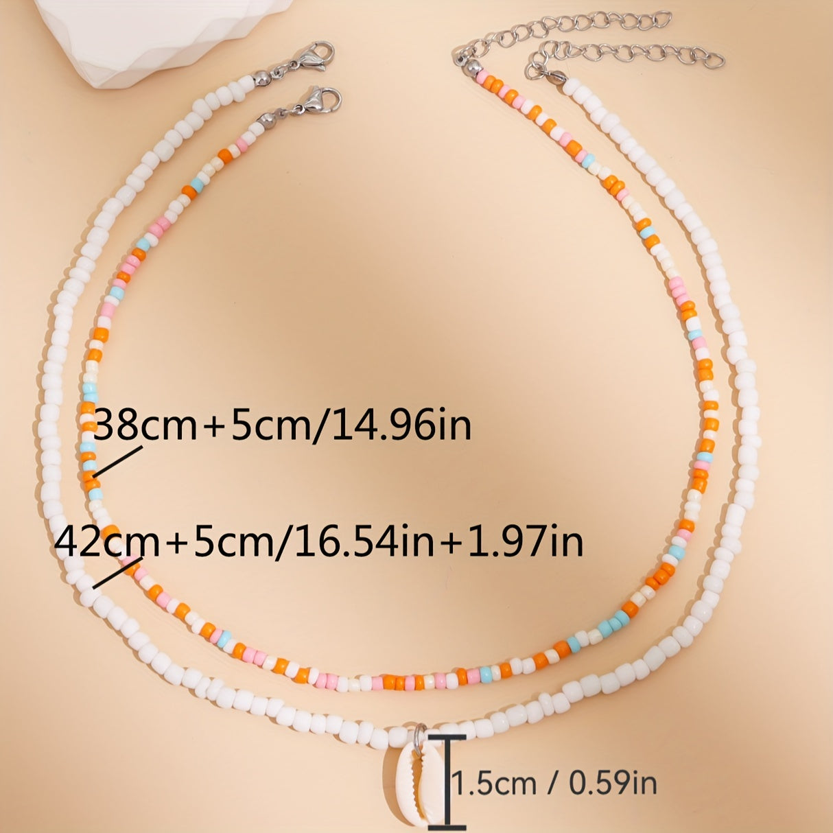 Ladies Summer Vacation Bead Layered Necklace, Bohemian Shell Pendant
