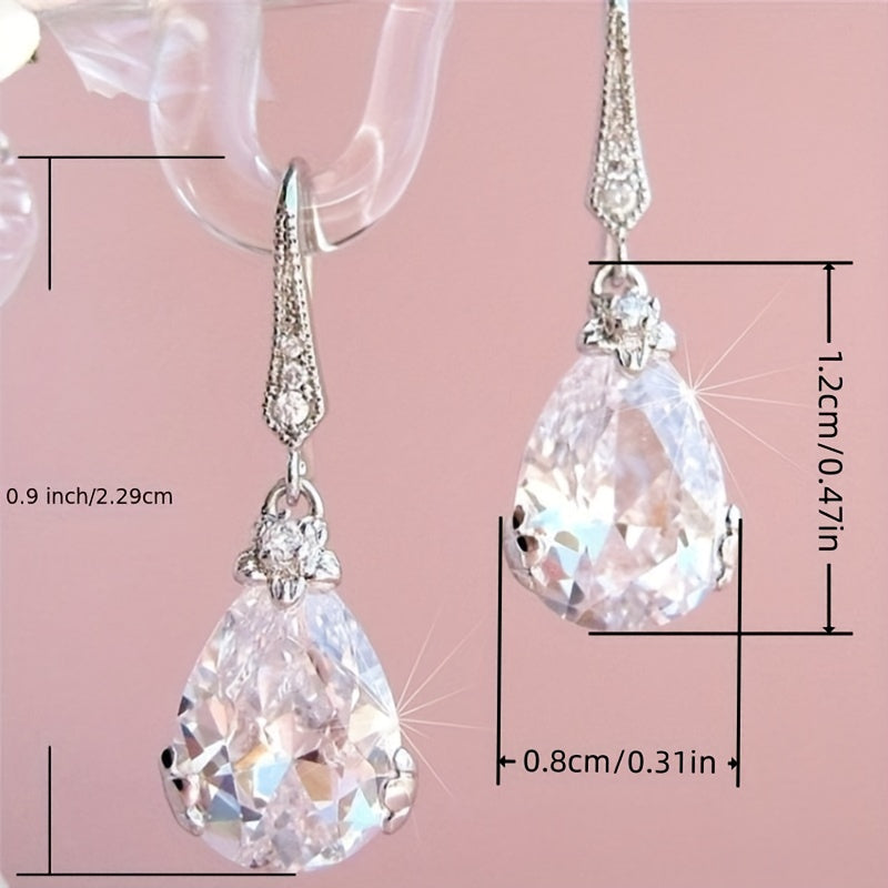 Drop-shaped hook earrings, elegant copper ear jewelry, suitable for women's wedding engagement jewelry decoration