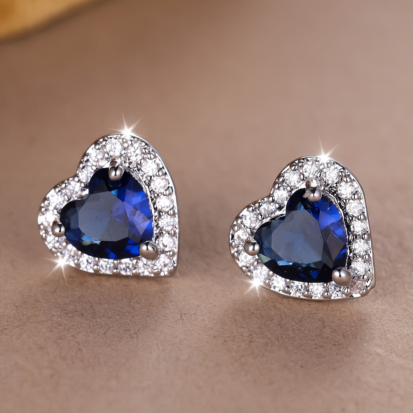 2 unique heart-shaped earrings with blue synthetic zirconia earrings for Valentine's Day