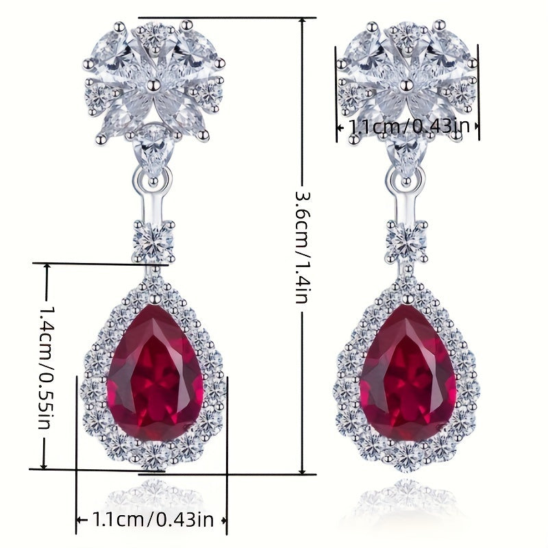 1 pair of retro elegant copper hanging earrings with synthetic red gemstones, nickel-free plating, July birthday stone, suitable for daily wear and banquets, the perfect Valentine's Day gift, novel earrings