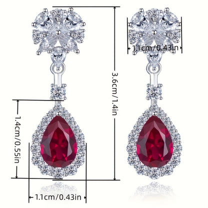 1 pair of retro elegant copper hanging earrings with synthetic red gemstones, nickel-free plating, July birthday stone, suitable for daily wear and banquets, the perfect Valentine's Day gift, novel earrings