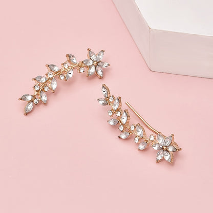 1 Pair of Bohemian Crystal Leaf Earrings - Rose Pendant and Earring Design, Women's Gold Zinc Alloy Fashion Jewelry, Perfect for Casual Clothing or Gifts, Women's Gifts | Clip-on Earrings | Crystal Decoration, Novel Earrings