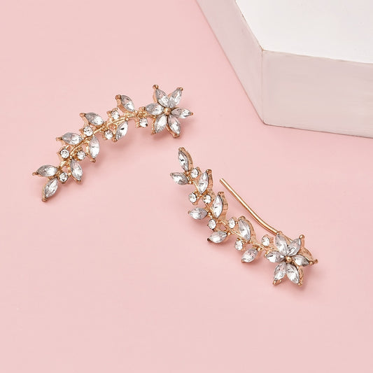 1 Pair of Bohemian Crystal Leaf Earrings - Rose Pendant and Earring Design, Women's Gold Zinc Alloy Fashion Jewelry, Perfect for Casual Clothing or Gifts, Women's Gifts | Clip-on Earrings | Crystal Decoration, Novel Earrings