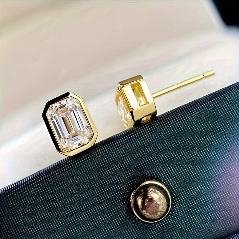 A pair of elegant and simple geometric stud earrings, synthetic Zirconia, April birthstone, copper nickel-plated, suitable for weddings and banquets, Valentine's Day gifts, suitable for all seasons