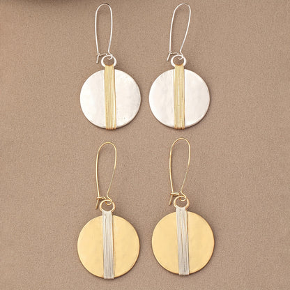 Handmade retro oblong wire-wound earrings, wrapped round pendant earrings