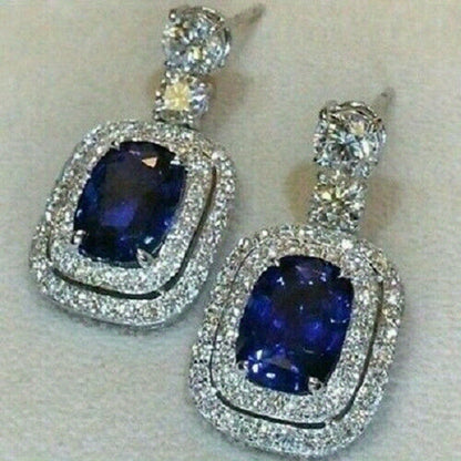 Gorgeous 925 Silver Plated Oval Cut Sapphire Pendant Earrings Microdense Crystal Side Stone Ladies Earrings Party Jewelry