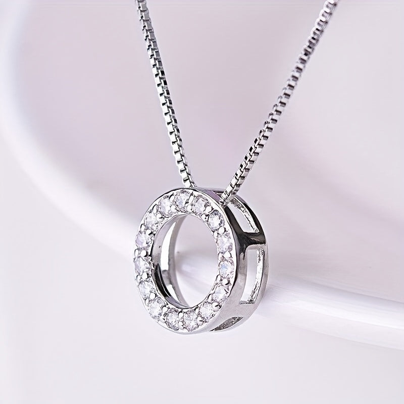 Silver-plated shiny zircon ring pendant necklace, women's daily casual fashion accessories