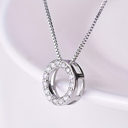 Silver-plated shiny zircon ring pendant necklace, women's daily casual fashion accessories