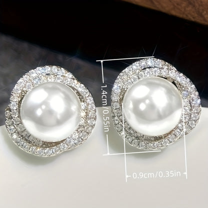 Delicate imitation pearl flower design stud earrings Elegant retro style Suitable for women dating earrings