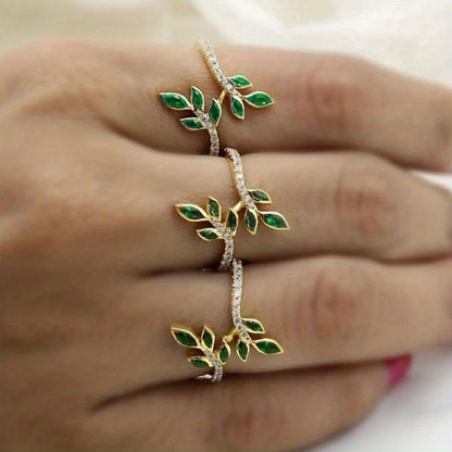 Ladies Fashion 18K Gold Plated Grandmother Green Leaf Ring - Perfect for Daily Wear and Party, Synthetic May Birthstone