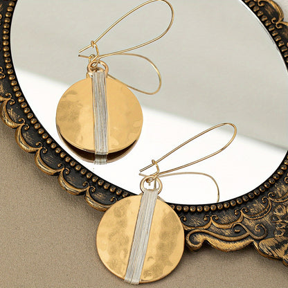 Handmade retro oblong wire-wound earrings, wrapped round pendant earrings