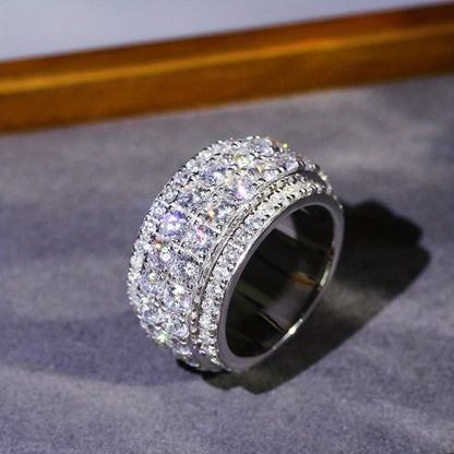 Elegant Broadband Ring Silver Plated with Sparkling Zircon Ladies Promise Ring Dinner Cocktail Decoration