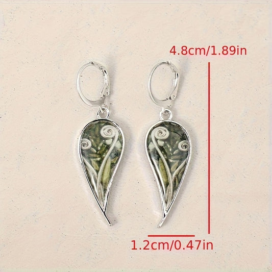 Vintage Bohemian style silver plated alloy stud earrings with floral design and iron studs, low reactive flip stud earrings for women