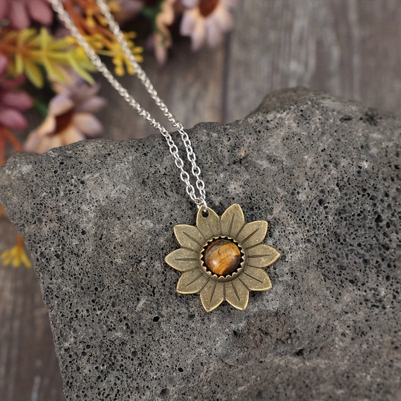 1 women's fashion sunflower inlaid opal exquisite women's necklace