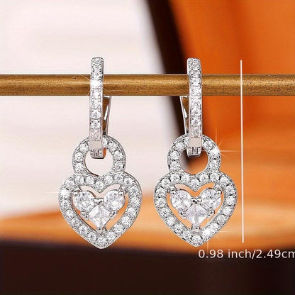 Exquisite paved zircon heart-shaped water drop earrings, daily accessories for women's parties