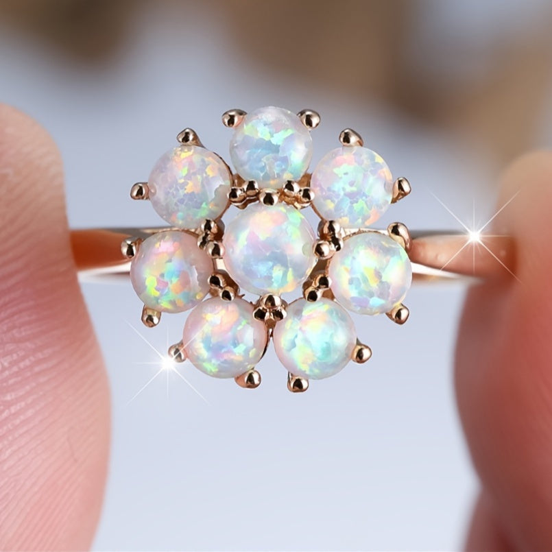 An elegant vintage-style copper floral engagement ring with synthetic iris, perfect for parties and weddings, any season of jewelry gifts.