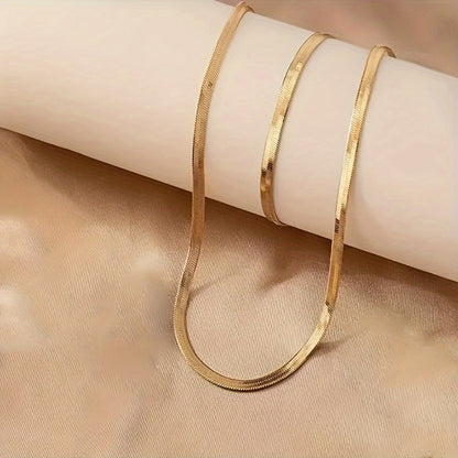 2-Piece Sexy Simple 18K Gold Plated Flat Snake Chain Necklace and Bracelet Set Women's, Mosaic Free, Alloy Material, Suitable for Daily Wear