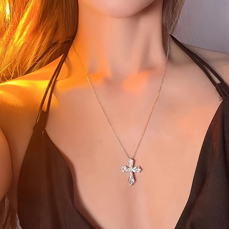 1 elegant Zirconia cross pendant necklace with minimalist sparkling jewelry, suitable for Women's weddings, engagements and daily wear