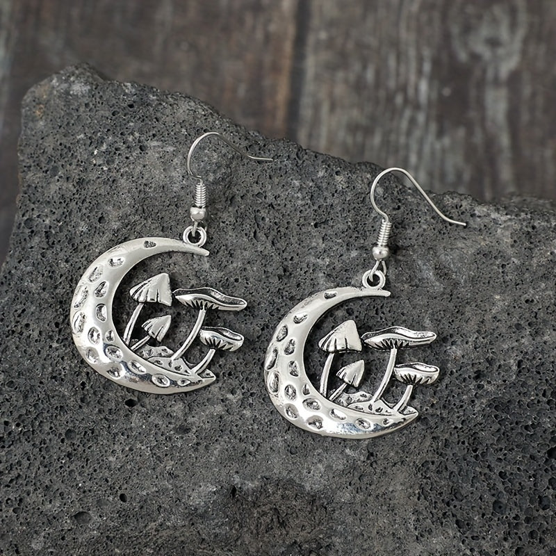 Vintage Moon Mushroom Pendant Drop Earrings Alloy Earrings Elegant Style Jewelry Fashion Women's Gifts