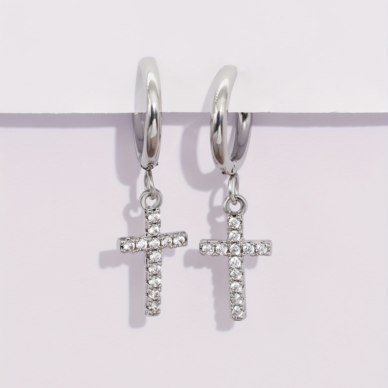 1 Pair of Punk Hip Hop Cubic Zirconia Cross Pendant Earrings for Men