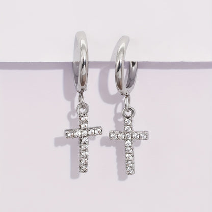 1 Pair of Punk Hip Hop Cubic Zirconia Cross Pendant Earrings for Men