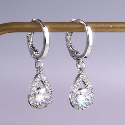 Exquisite 2 Carat Round Zirconia Pendant Earrings Women's White Gold 925 Silver Plated Pendant Ring Earrings Bridal Wedding Jewelry Gift