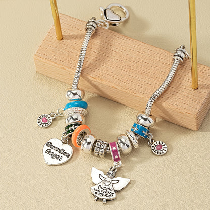 Love Angel Pendant Bracelet With Colorful Beads 14K Plated Alloy Hand Jewelry For Women & Girls