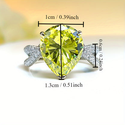 Elegant Yellow Cubic Zirconia Drop Ring - Perfect for Engagement, Wedding and Everyday Gorgeous, Party, Casual Wear