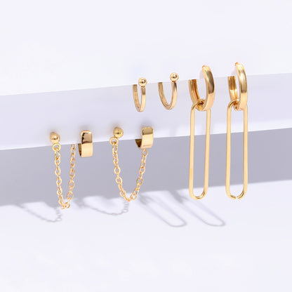 U-shaped stud earrings 3 pairs of earrings metal clips geometric women's jewelry set