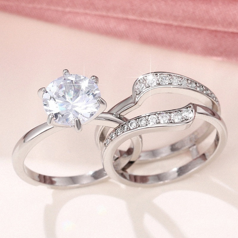 Exquisite 925 silver-plated zircon ring set, anniversary gift, wedding engagement jewelry set, ring 2-piece set.