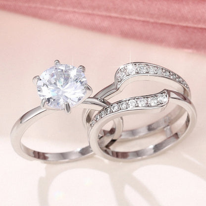 Exquisite 925 silver-plated zircon ring set, anniversary gift, wedding engagement jewelry set, ring 2-piece set.