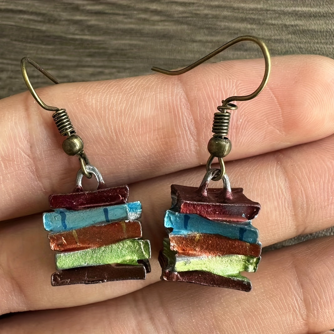 Bohemian Colored Book Pendant Earrings - Alloy, Iron Stud Earrings for Daily and Sports Wear