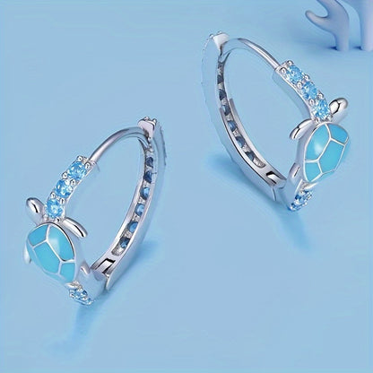 Ladies' elegant bohemian turtle earrings with synthetic sapphire, March birthday stone, nickel-free copper, animal-themed design, suitable for daily and party wear