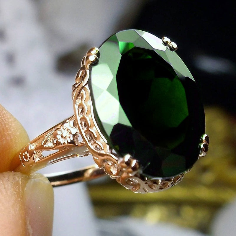 Vintage Plated 4 Prong Setting Oval Cut Emerald Gemstone Rings Bridal Wedding Party Fashion Rings For Women