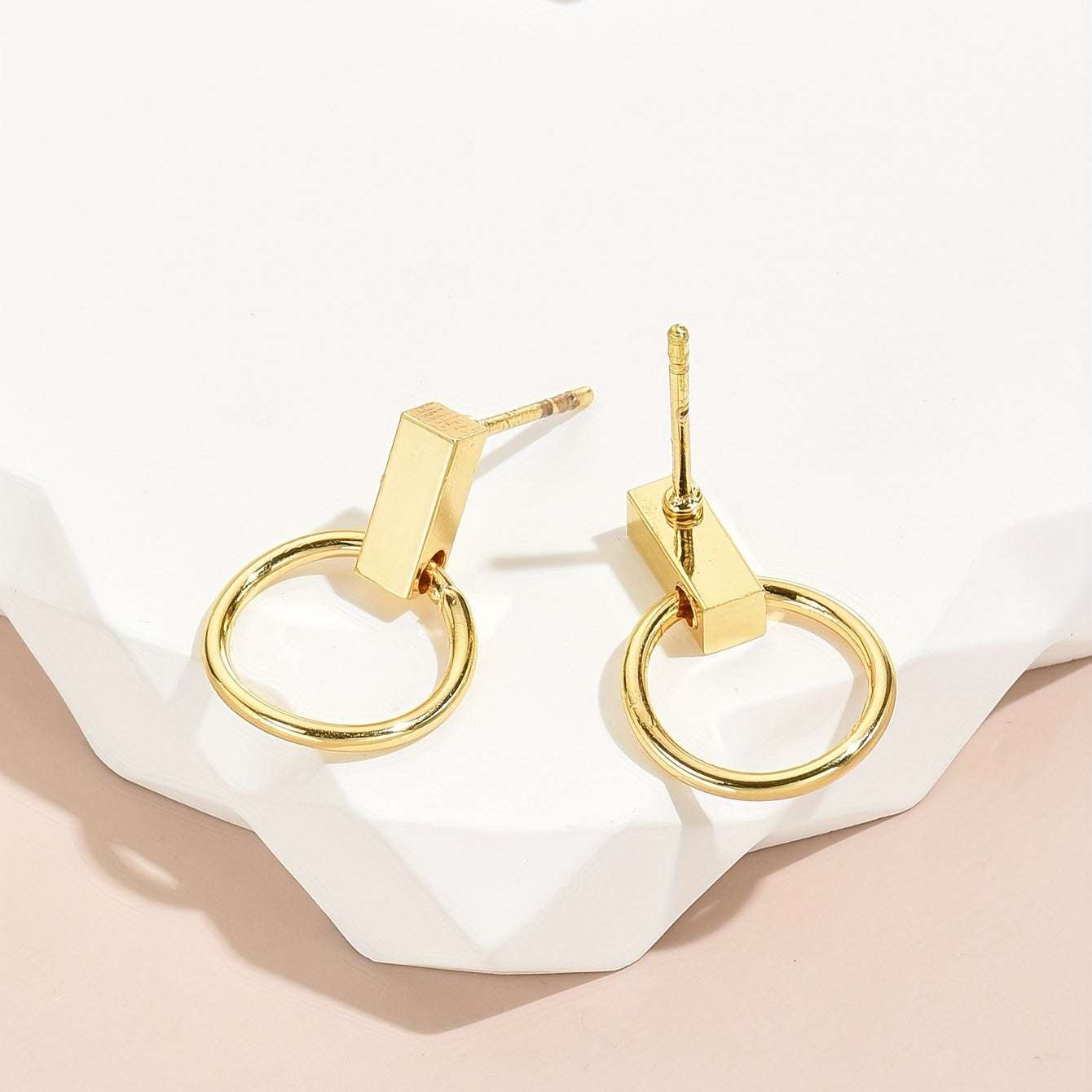 Golden round design stud earrings elegant simple style copper jewelry fashion Women's gift