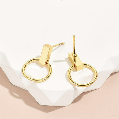 Golden round design stud earrings elegant simple style copper jewelry fashion Women's gift