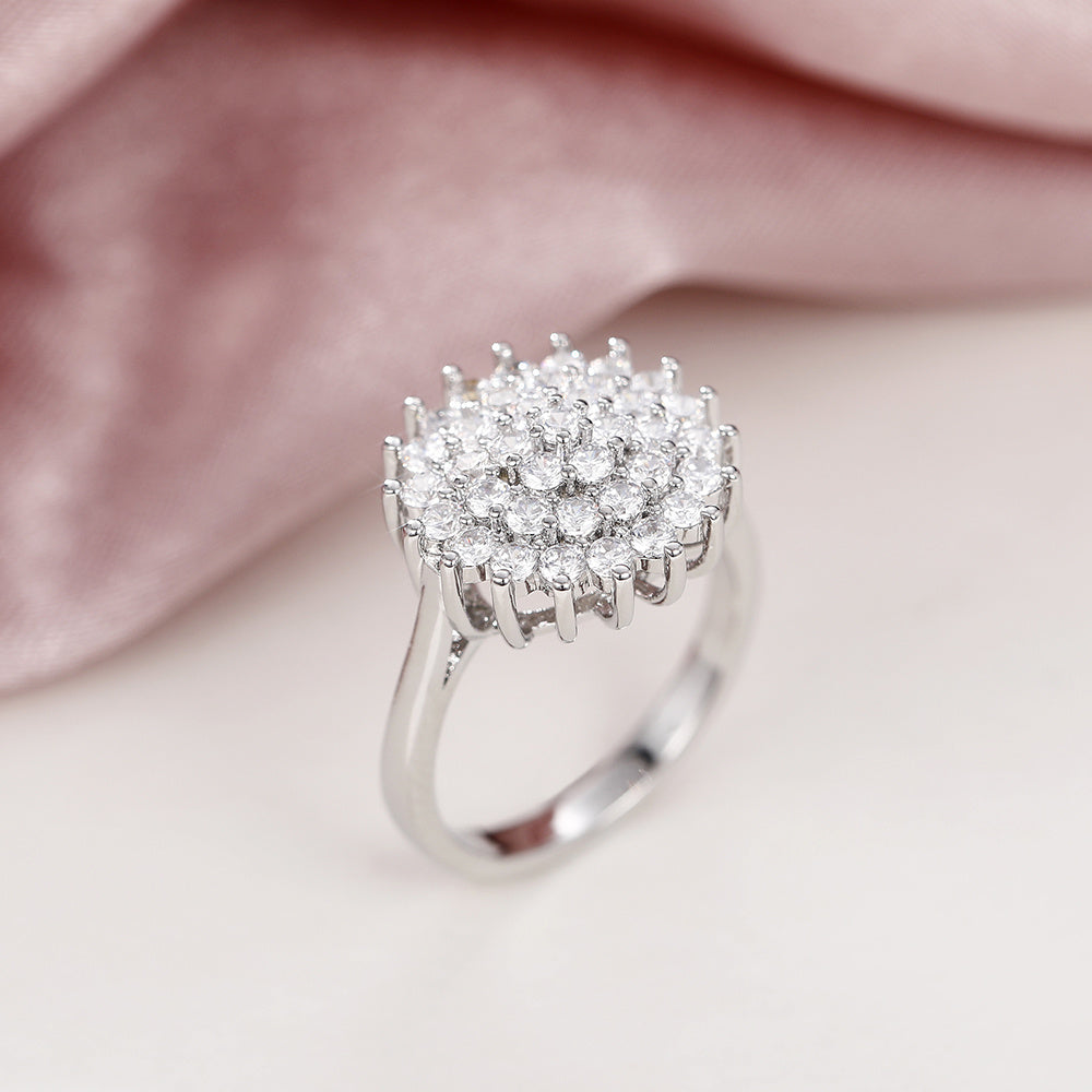 Stylish lotus-shaped zircon flower ring, romantic wedding exquisite jewelry anniversary gift